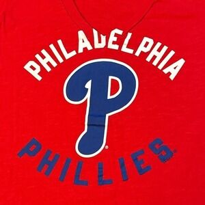 Phillies baseball V-neck Cotton T-shirt Sz L Red Cotton